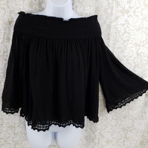 Zara Gauze Off The Shoulder Black Top Size Small